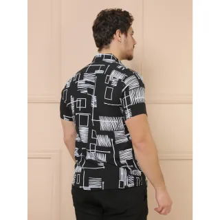 Camisa Solta Clássica Estampada Manga Curta para Homens, Raryel - Preto e Branco