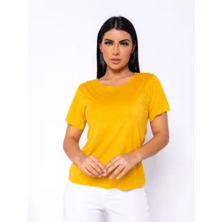 Lançamento Blusa Camiseta Feminina Manga Curta Suede Multiformas - Rose