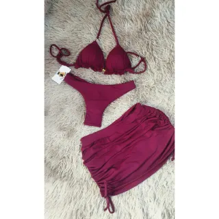 Saia de biquíni com 3 peças - Compre online na Raryel - Amarelo néon 3 peças