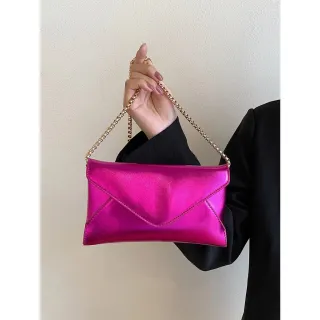 Bolsa de Festa Metalizada Feminina Envelope com Alça de Corrente - tamanho maior prata