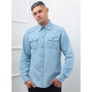 Manga Longa Masculino Camisa de Jeans - AZUL BEBER