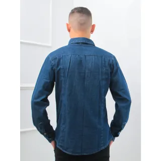Manga Longa Masculino Camisa de Jeans - AZUL BEBER