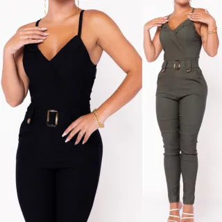 Jardineira Macacão Feminino Social Alcinha com Cinto e Bolsos - Pink