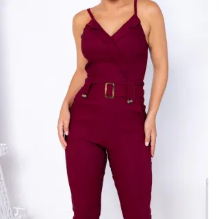 Jardineira Macacão Feminino Social Alcinha com Cinto e Bolsos - Pink