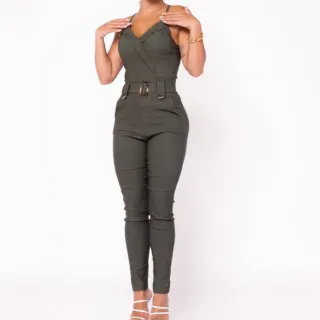 Jardineira Macacão Feminino Social Alcinha com Cinto e Bolsos - Pink