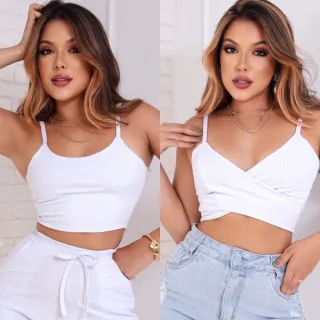 Top Cropped Feminino Canelado Alcinha Fina Fitness - 005