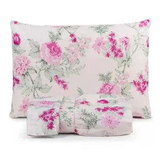 Cama Box Casal King Size Jogo Lençol 3 Peças Tecido 200 Fios - Floral Verde