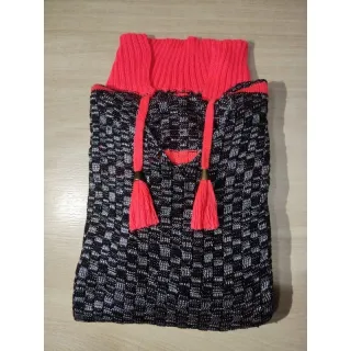 Promoção: Suéter Tricô Inverno Manga Longa Blusa Trico com Capuz Feminina - Pink/Azul Claro