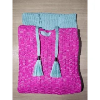 Promoção: Suéter Tricô Inverno Manga Longa Blusa Trico com Capuz Feminina - Pink/Azul Claro