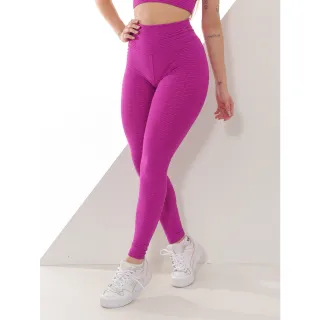 Legging Fitness Cós Alto Suplex Bolha Textura Flocada - Pink