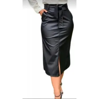 Couro ecológico Saia Midi - Raryel