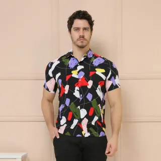 Blusa masculina manga curta botões slim fit vicose