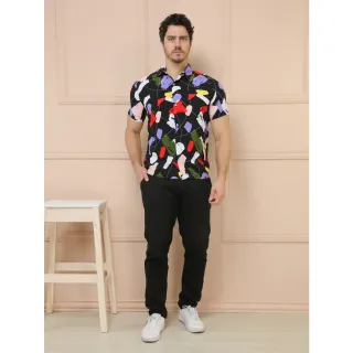 Blusa masculina manga curta botões slim fit vicose - COLORIDA