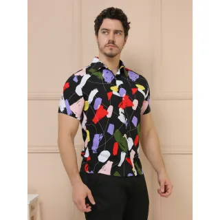 Blusa masculina manga curta botões slim fit vicose - COLORIDA