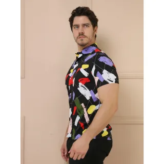 Blusa masculina manga curta botões slim fit vicose - COLORIDA