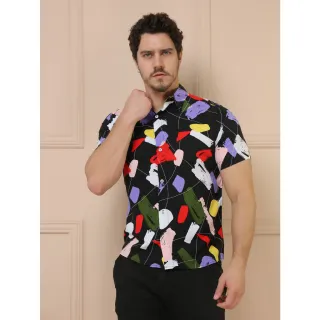 Blusa masculina manga curta botões slim fit vicose - COLORIDA