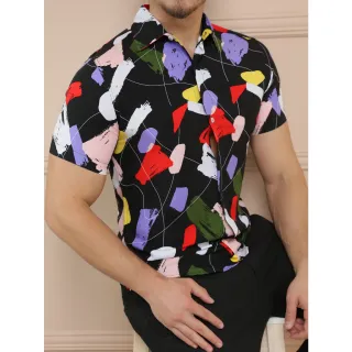 Blusa masculina manga curta botões slim fit vicose - COLORIDA