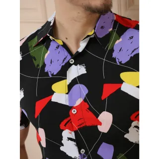 Blusa masculina manga curta botões slim fit vicose - COLORIDA