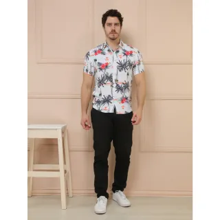 Camisa Estampada Manga Curta Casual Masculina - Raryel - Branco