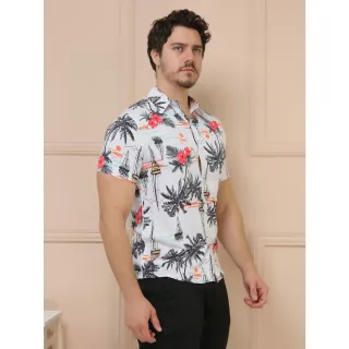 Camisa Estampada Manga Curta Casual Masculina - Raryel - Branco