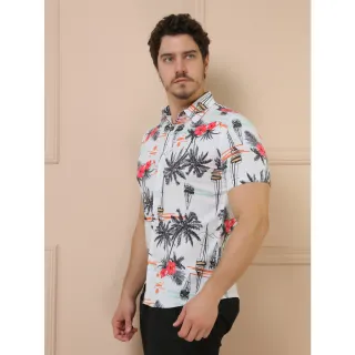Camisa Estampada Manga Curta Casual Masculina - Raryel - Branco