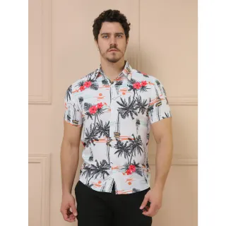 Camisa Estampada Manga Curta Casual Masculina - Raryel - Branco