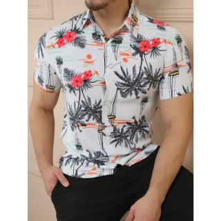 Camisa Estampada Manga Curta Casual Masculina - Raryel - Branco