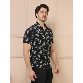 Camisas Estampadas Manga Curta Clássica - Moda Casual Masculina - Preto