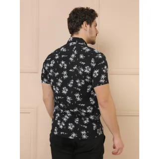 Camisas Estampadas Manga Curta Clássica - Moda Casual Masculina - Preto