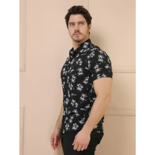 Camisas Estampadas Manga Curta Clássica - Moda Casual Masculina - Preto