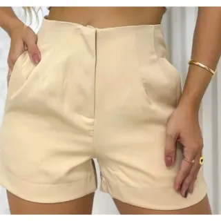 Calça Alfaiataria Feminina de Verão com Bolso Lateral - Modelo Zara, Cintura Alta e Elegância - Nude