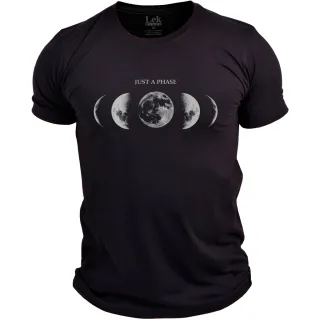 Camisa Masculina Premium Algodão Estampada Fases Lua Gola Redonda - Preta