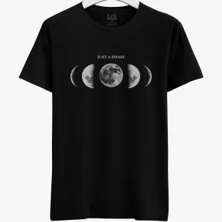 Camisa Masculina Premium Algodão Estampada Fases Lua Gola Redonda - Preta