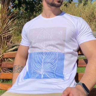 Malha Premium Camiseta Estampada Folha Desgaste Masculina - Branca