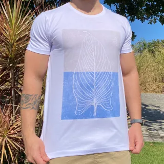 Malha Premium Camiseta Estampada Folha Desgaste Masculina - Branca