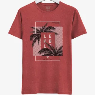 Malha Premium Camiseta Masculina Estampada Coqueiros Gola Redonda - Vermelho