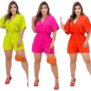 Verão Macacão Feminino Blogueira Soltinho Macaquinho