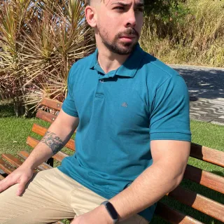 Malha Conforto Camisa Polo Algodão Verde com Elastano - Azul