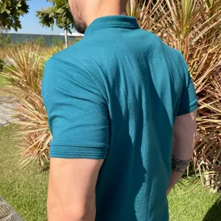 Malha Conforto Camisa Polo Algodão Verde com Elastano - Azul
