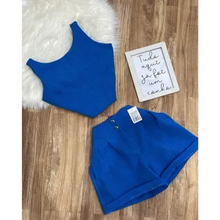Conjunto Cropped Fenda e Short Social Linho - Coleção Verão Cores - Laranja