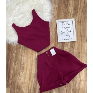 Conjunto Cropped Fenda e Short Social Linho - Coleção Verão Cores - Laranja