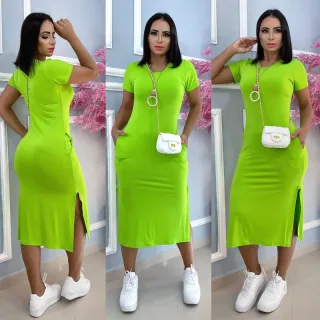 Midi Vestido Feminino Com Bolso - Verde Bandeira