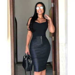 Saia evangélica midi reta com zíper - Preto, Branco, Marsala e Rosa - Preto