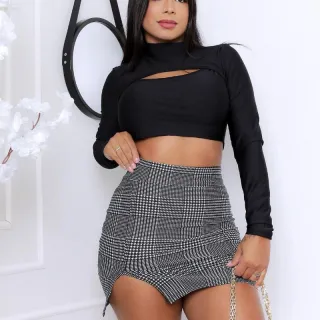 Alta Qualidade Saia Feminina Curta Fendinha Lateral - Varias Cores - Pata de Gato