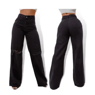 Promoção Calça Jeans Feminina Wide Leg Pantalona Cintura Alta - Azul