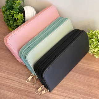 Bolsa de Mão e Carteira Feminina Long com 2 Zíper - Preta