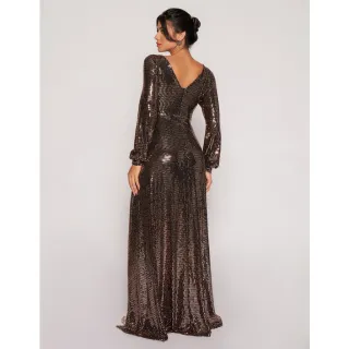 Madrinhas casamento, vestido longo festa paetê manga longa amarração cintura - Preto com Prata