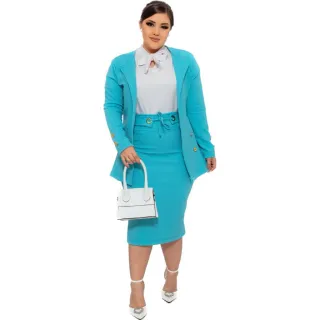 Moda Feminina Modesta Evangélica: Conjunto Blazer Saia Ilhós Crepe 2 Peças - Preto