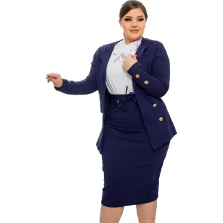 Moda Feminina Modesta Evangélica: Conjunto Blazer Saia Ilhós Crepe 2 Peças - Preto