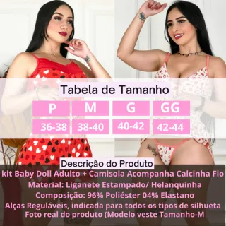 Camisola Feminina Sensual Kit 2 com Calcinha Fio/Short Doll - Raryel - 03
